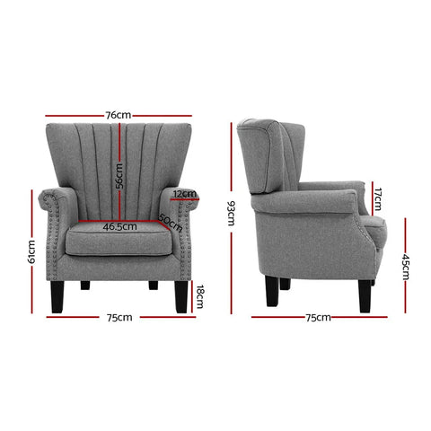 Artiss Armchair Wingback Grey Andrew - Chez Guru