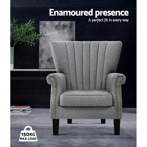 Artiss Armchair Wingback Grey Andrew - Chez Guru