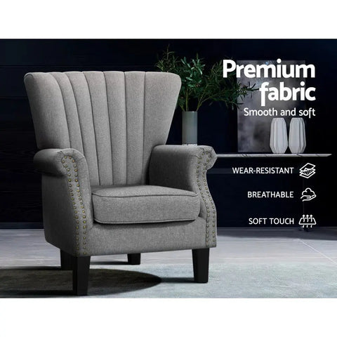 Artiss Armchair Wingback Grey Andrew - Chez Guru