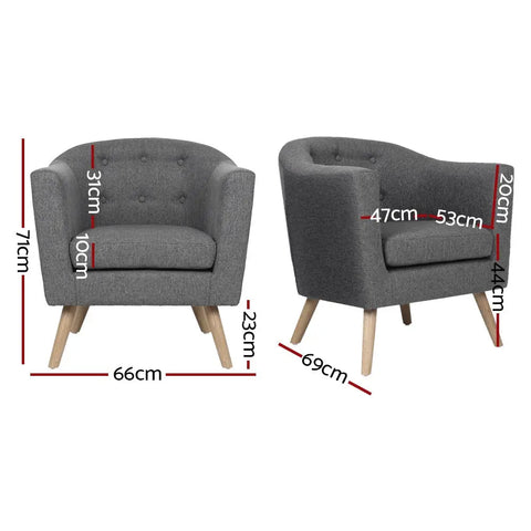 Artiss Armchair Tub Chair Grey Adora - Chez Guru
