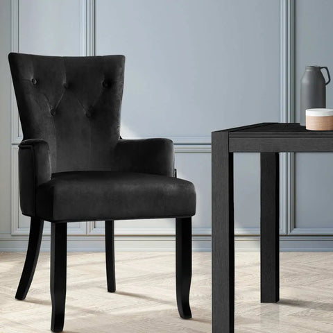 Artiss Dining Chair Velvet French Provincial Armchair Black - Chez Guru