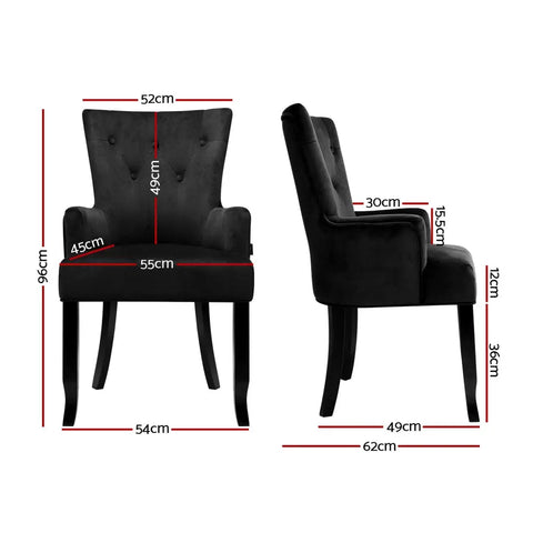 Artiss Dining Chair Velvet French Provincial Armchair Black - Chez Guru