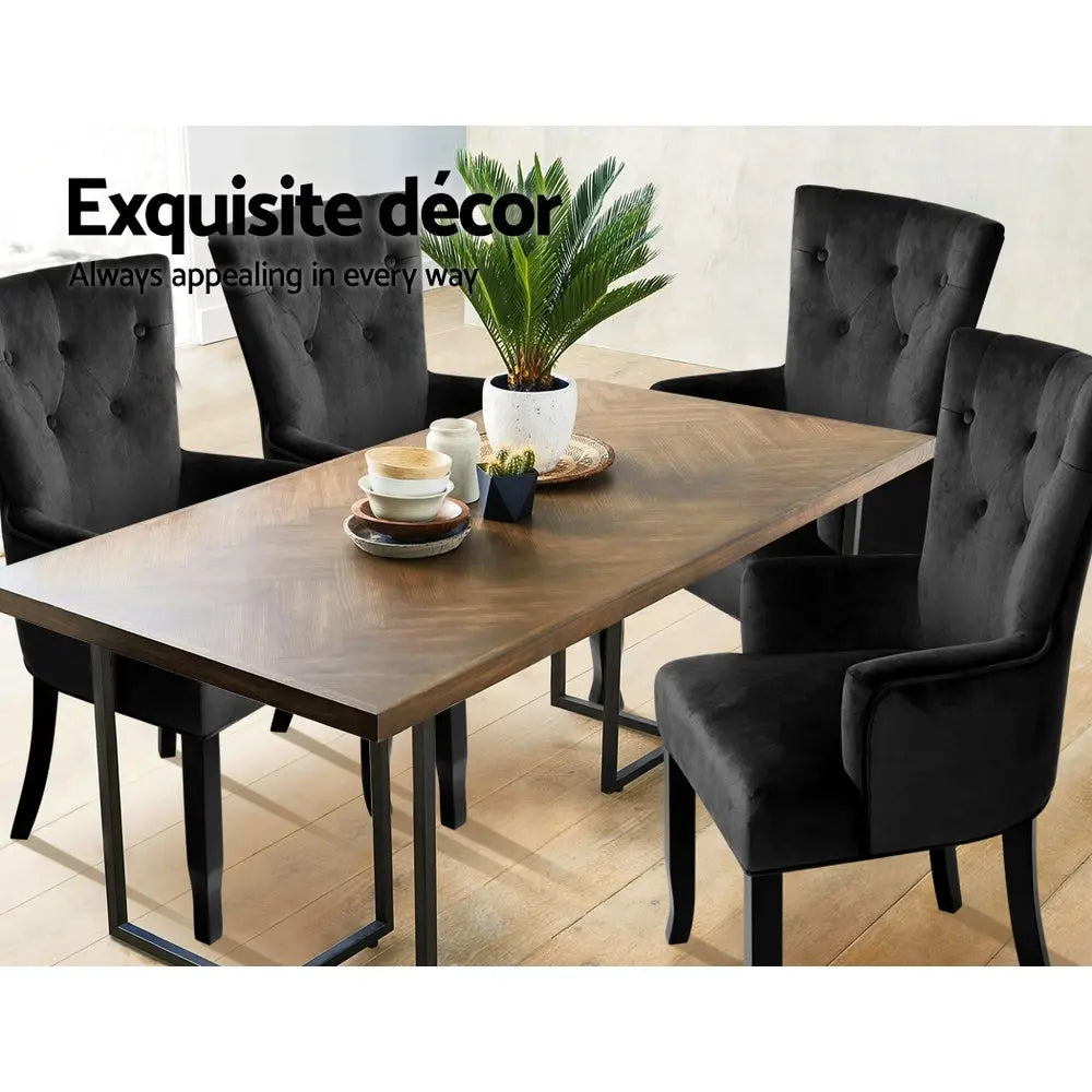 Artiss Dining Chair Velvet French Provincial Armchair Black - Chez Guru