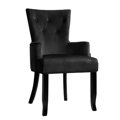 Artiss Dining Chair Velvet French Provincial Armchair Black - Chez Guru