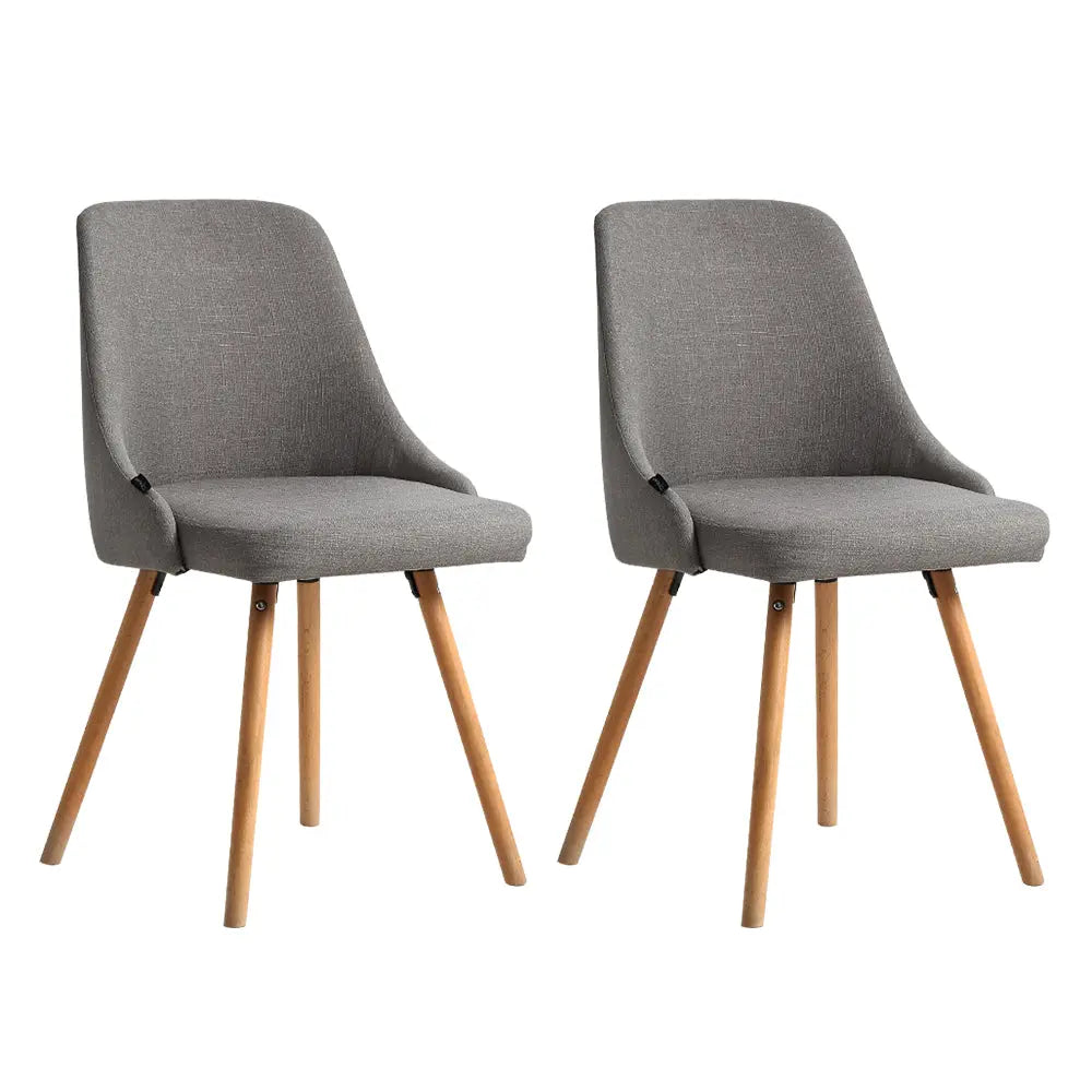 Artiss Dining Chairs Set of 2 Fabric Wooden Grey Chez Guru