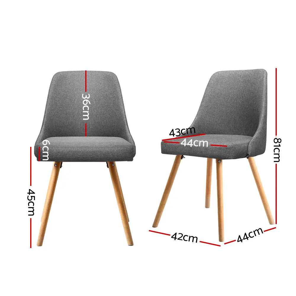 Artiss Dining Chairs Set of 2 Fabric Wooden Grey Chez Guru