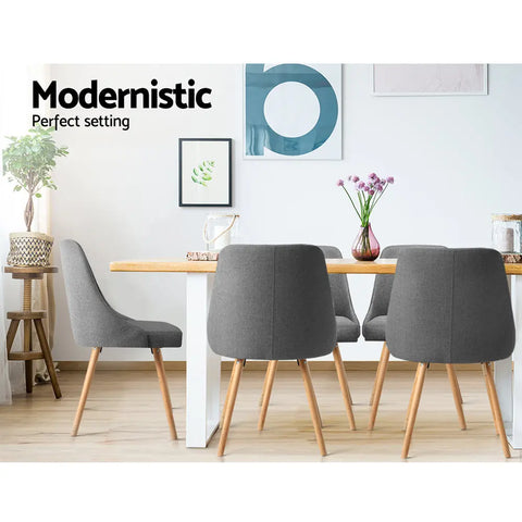 Artiss Dining Chairs Set of 2 Fabric Wooden Grey Chez Guru