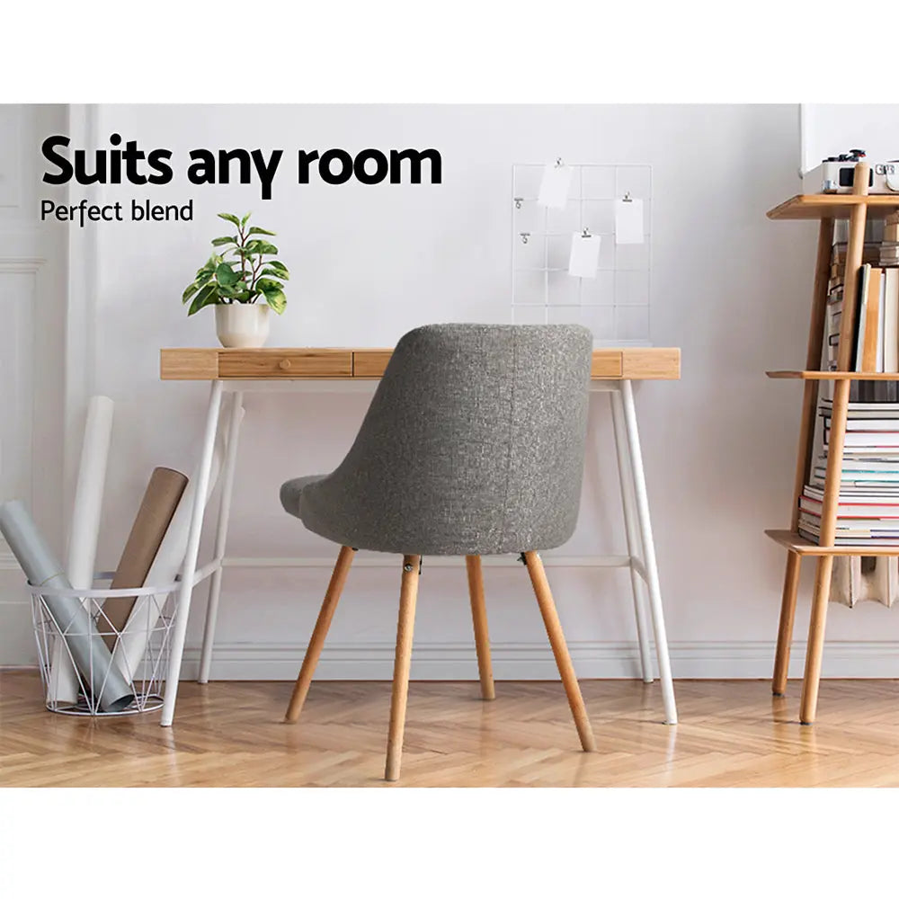 Artiss Dining Chairs Set of 2 Fabric Wooden Grey Chez Guru