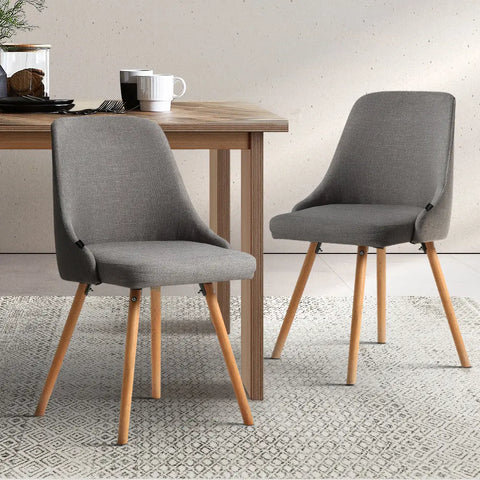 Artiss Dining Chairs Set of 2 Fabric Wooden Grey Chez Guru