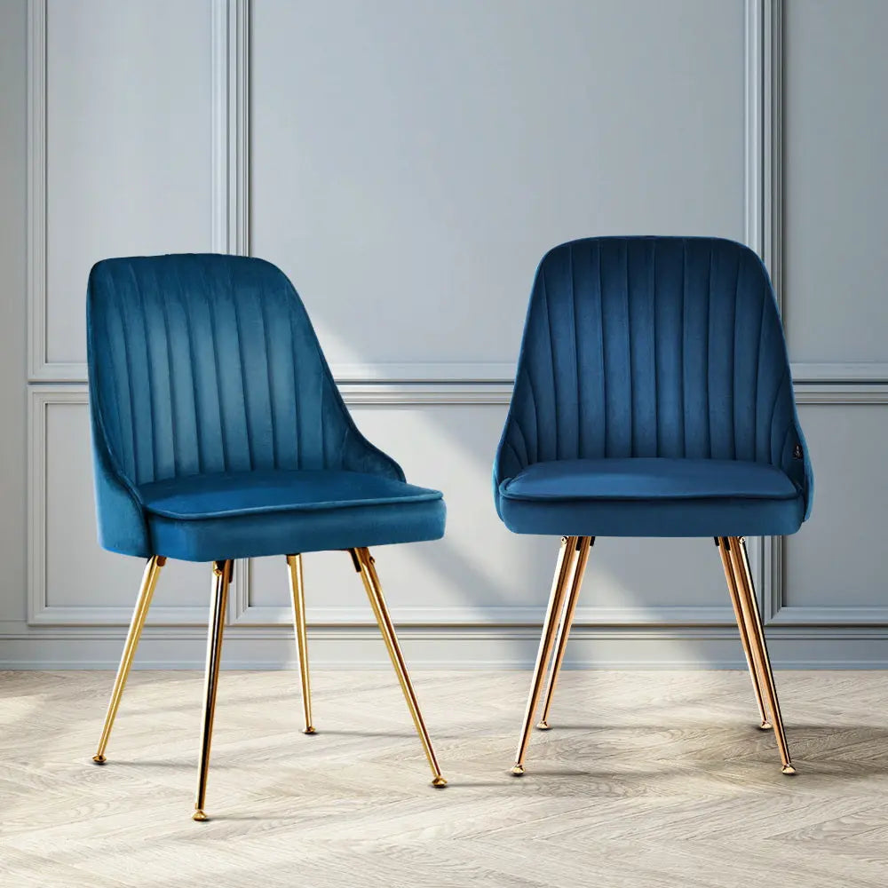 Artiss Dining Chairs Set of 2 Velvet Channel Tufted Blue Chez Guru