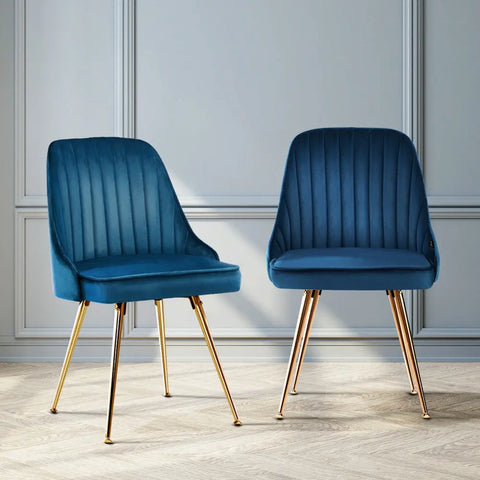 Artiss Dining Chairs Set of 2 Velvet Channel Tufted Blue Chez Guru