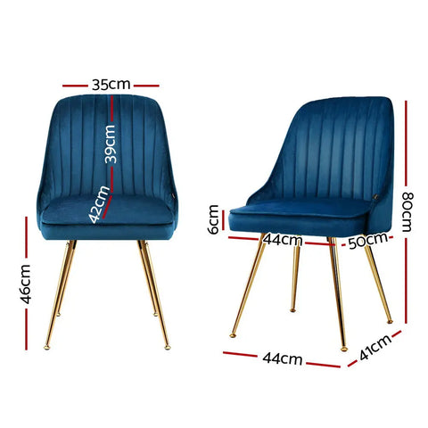 Artiss Dining Chairs Set of 2 Velvet Channel Tufted Blue Chez Guru