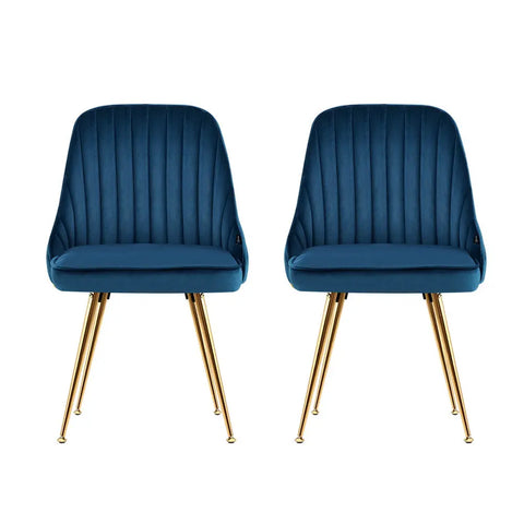 Artiss Dining Chairs Set of 2 Velvet Channel Tufted Blue Chez Guru