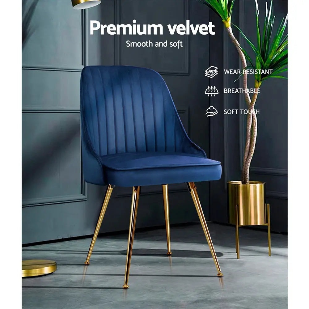 Artiss Dining Chairs Set of 2 Velvet Channel Tufted Blue Chez Guru