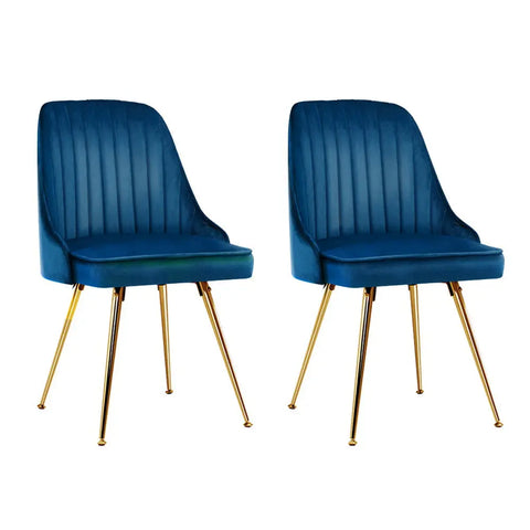 Artiss Dining Chairs Set of 2 Velvet Channel Tufted Blue Chez Guru