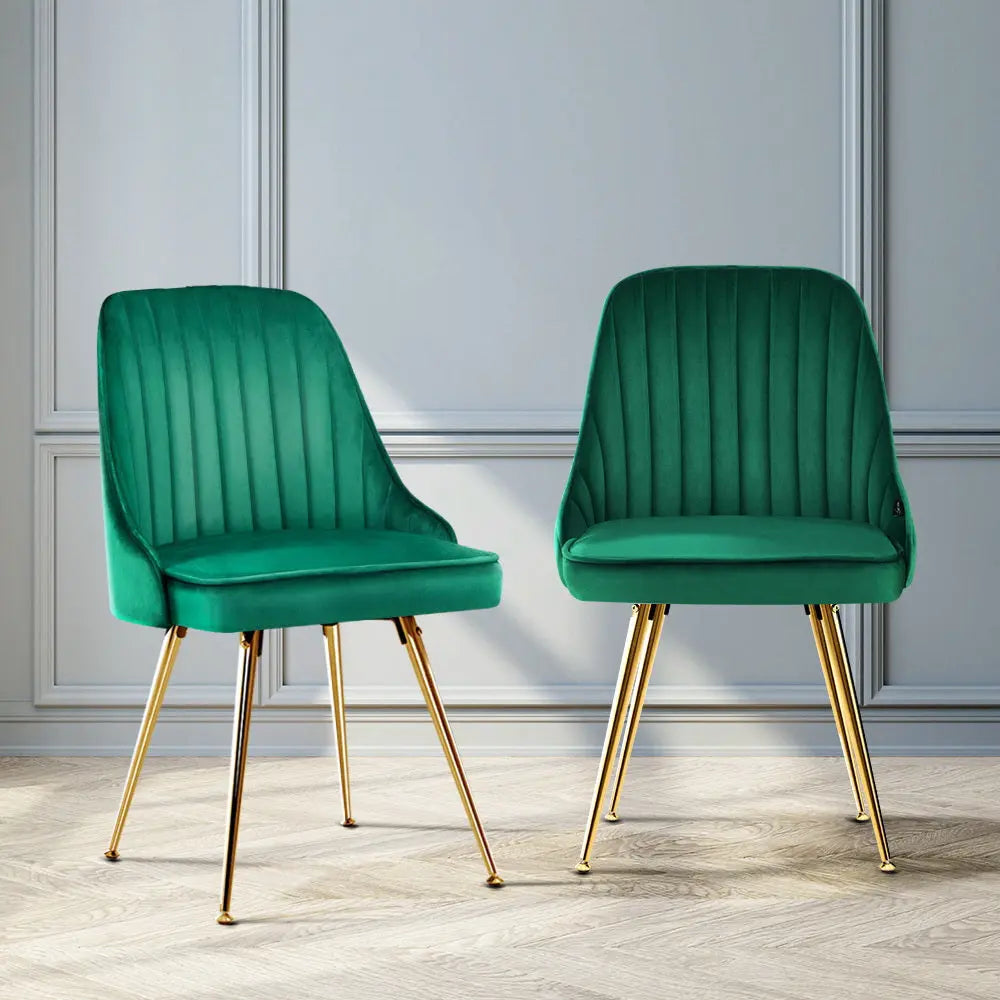 Artiss Dining Chairs Set of 2 Velvet Channel Tufted Green Chez Guru