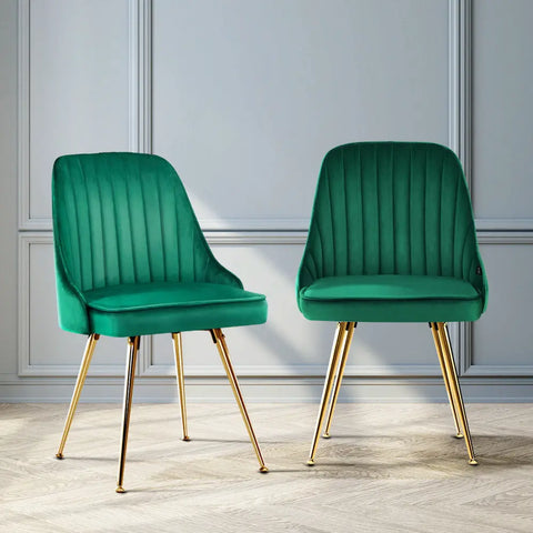 Artiss Dining Chairs Set of 2 Velvet Channel Tufted Green Chez Guru
