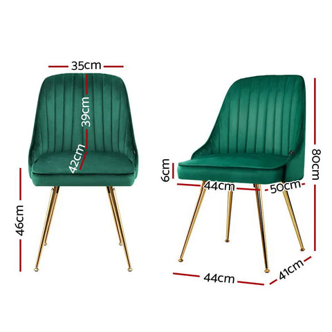 Artiss Dining Chairs Set of 2 Velvet Channel Tufted Green Chez Guru