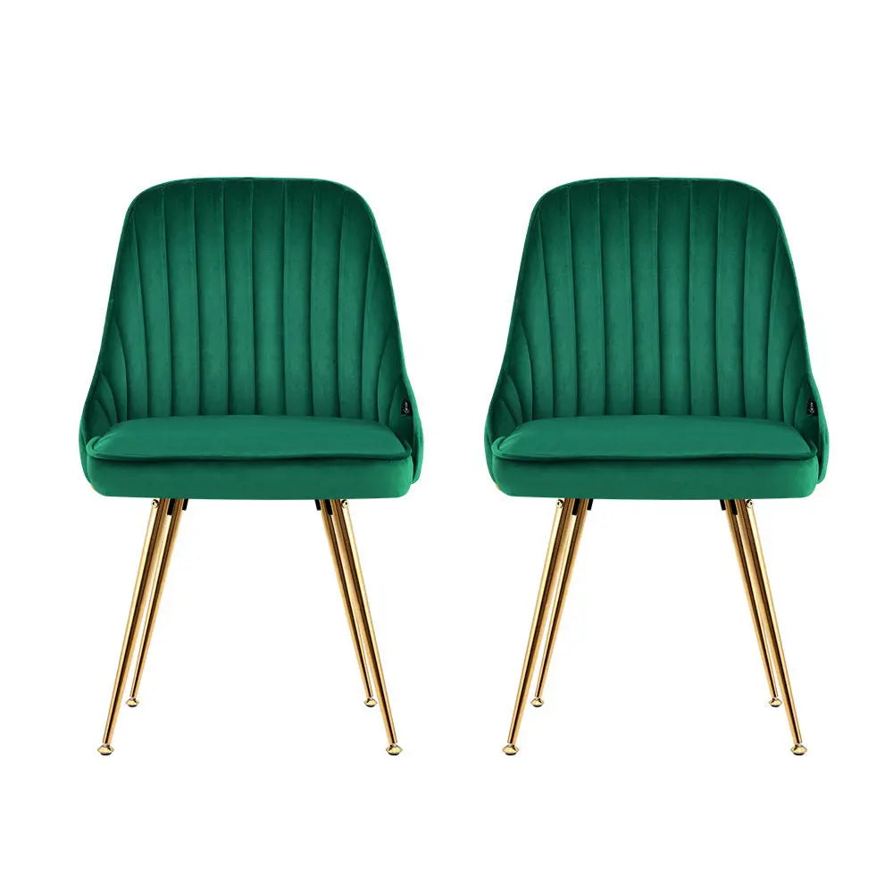 Artiss Dining Chairs Set of 2 Velvet Channel Tufted Green Chez Guru