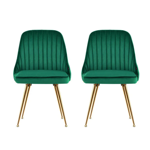 Artiss Dining Chairs Set of 2 Velvet Channel Tufted Green Chez Guru