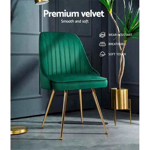Artiss Dining Chairs Set of 2 Velvet Channel Tufted Green Chez Guru