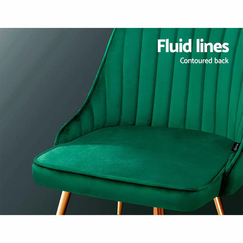 Artiss Dining Chairs Set of 2 Velvet Channel Tufted Green Chez Guru