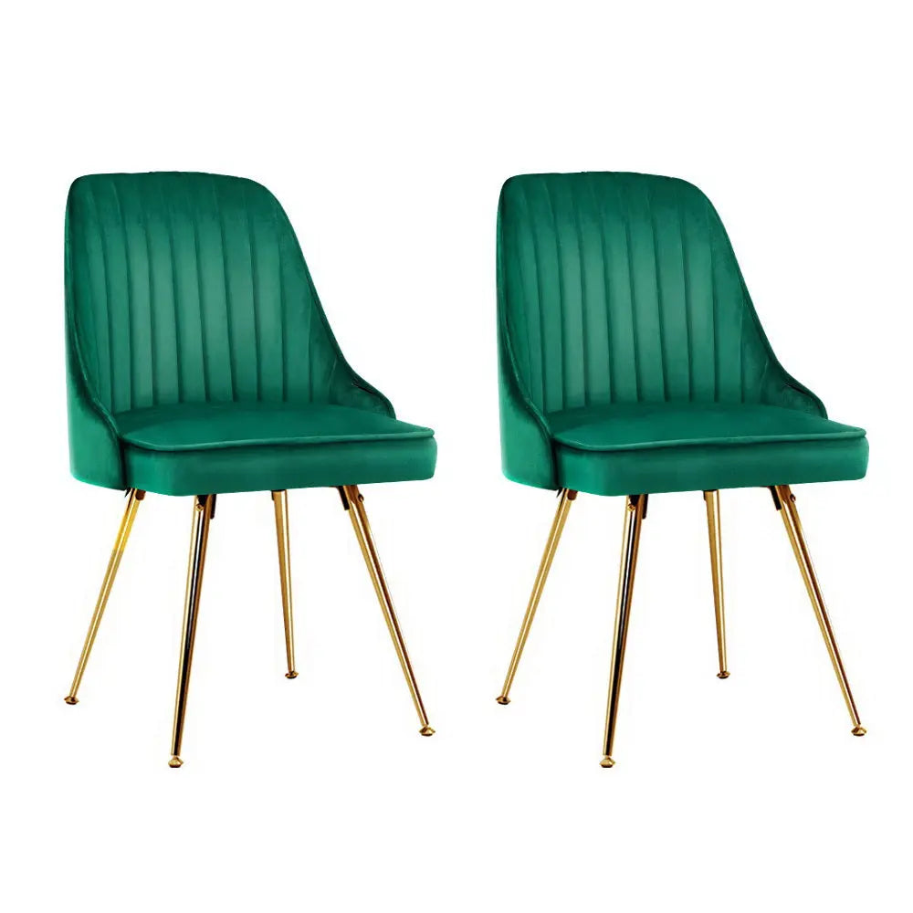 Artiss Dining Chairs Set of 2 Velvet Channel Tufted Green Chez Guru