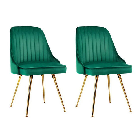 Artiss Dining Chairs Set of 2 Velvet Channel Tufted Green Chez Guru