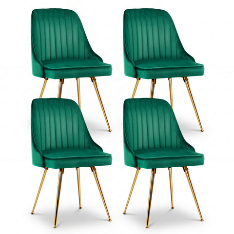 Artiss Dining Chairs Set of 4 Velvet Channel Tufted Green