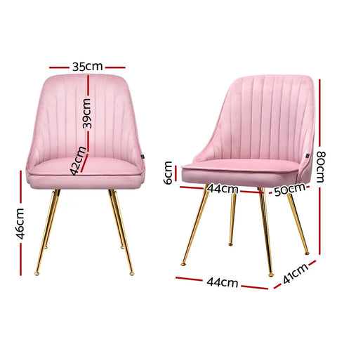 Artiss Dining Chairs Set of 2 Velvet Channel Tufted Pink Chez Guru