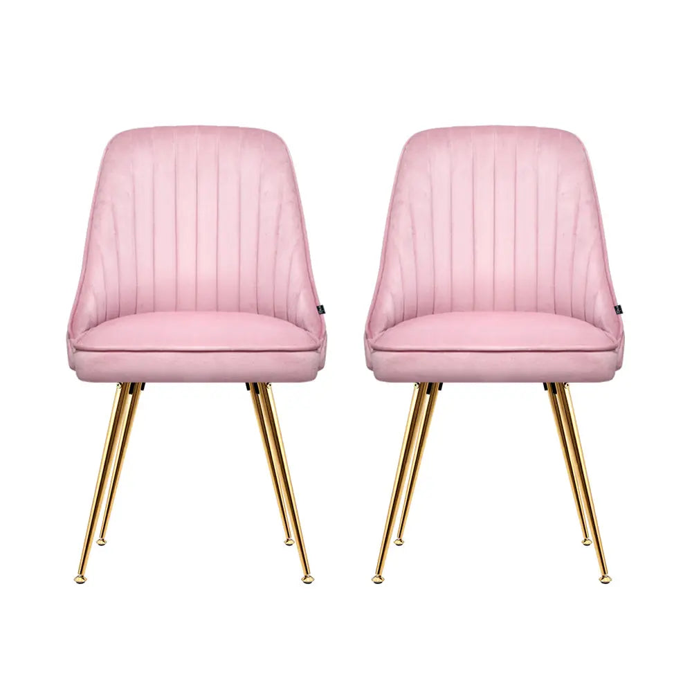 Artiss Dining Chairs Set of 2 Velvet Channel Tufted Pink Chez Guru