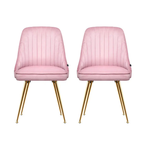 Artiss Dining Chairs Set of 2 Velvet Channel Tufted Pink Chez Guru