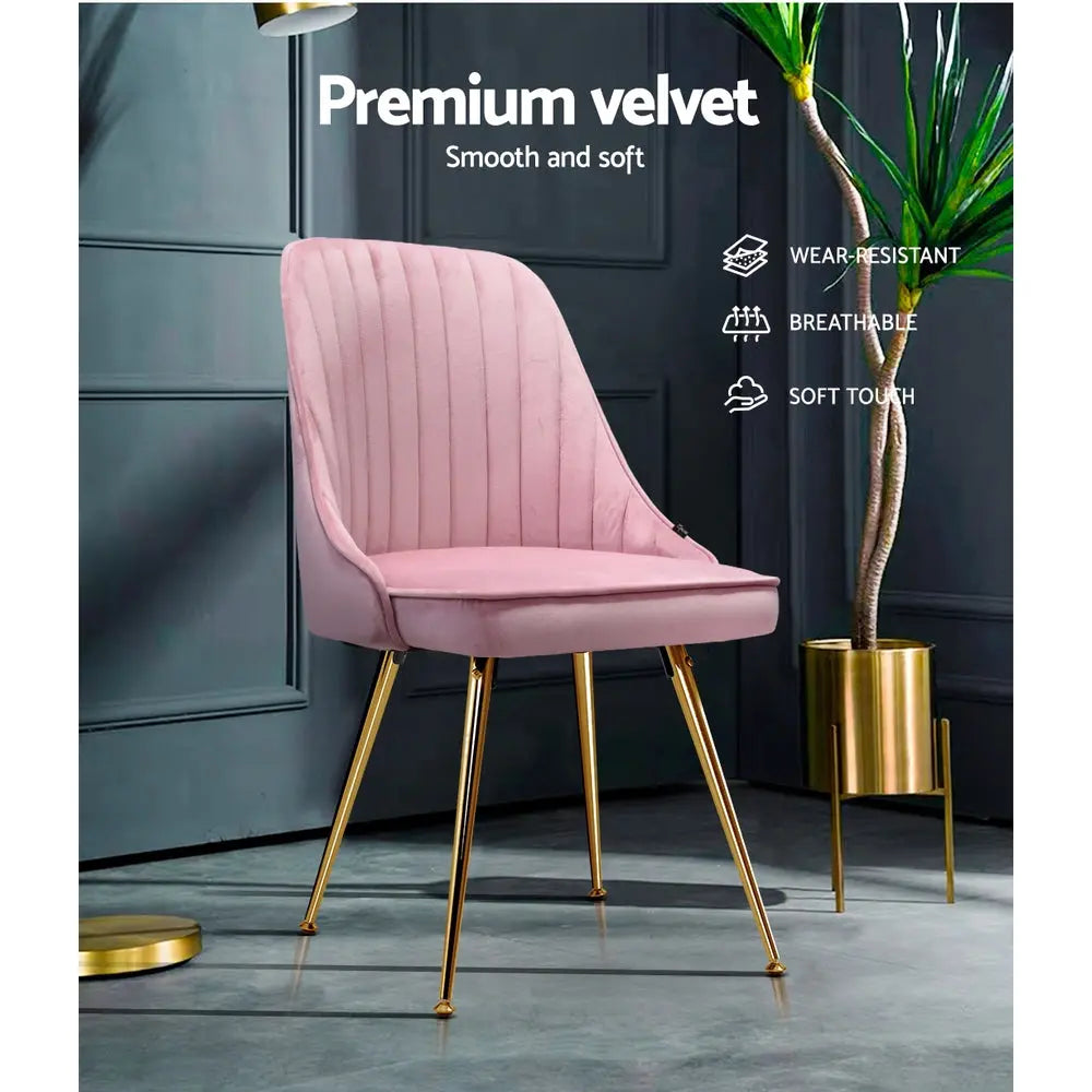 Artiss Dining Chairs Set of 2 Velvet Channel Tufted Pink Chez Guru