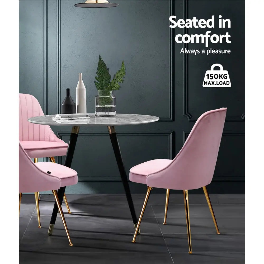 Artiss Dining Chairs Set of 2 Velvet Channel Tufted Pink Chez Guru