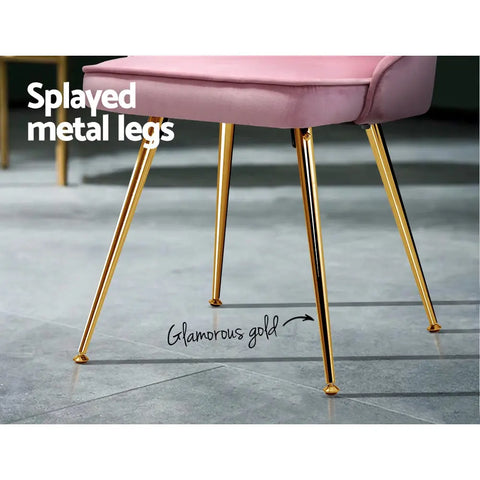 Artiss Dining Chairs Set of 2 Velvet Channel Tufted Pink Chez Guru
