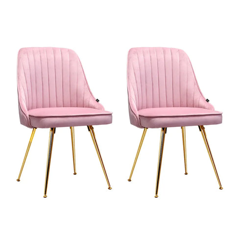 Artiss Dining Chairs Set of 2 Velvet Channel Tufted Pink Chez Guru