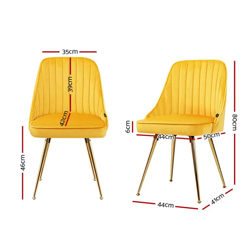 Artiss Dining Chairs Set of 2 Velvet Channel Tufted Yellow Chez Guru