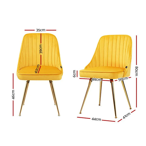 Artiss Dining Chairs Set of 2 Velvet Channel Tufted Yellow Chez Guru