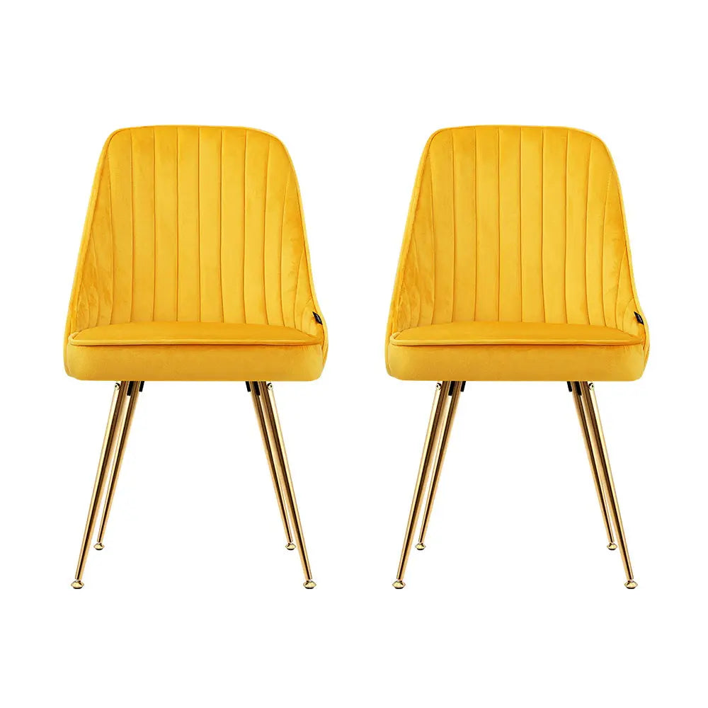 Artiss Dining Chairs Set of 2 Velvet Channel Tufted Yellow Chez Guru
