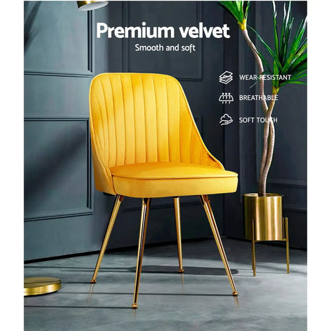 Artiss Dining Chairs Set of 2 Velvet Channel Tufted Yellow Chez Guru