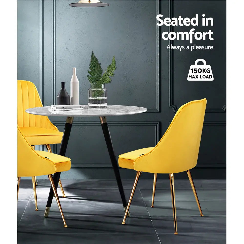 Artiss Dining Chairs Set of 2 Velvet Channel Tufted Yellow Chez Guru