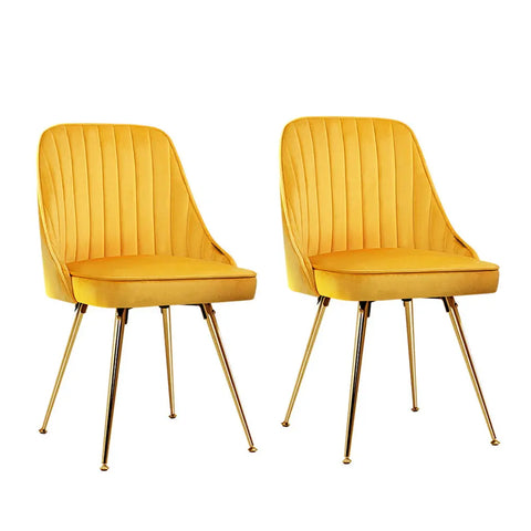 Artiss Dining Chairs Set of 2 Velvet Channel Tufted Yellow Chez Guru