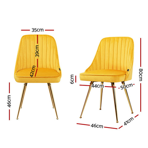 Artiss Dining Chairs Set of 4 Velvet Channel Tufted Yellow
