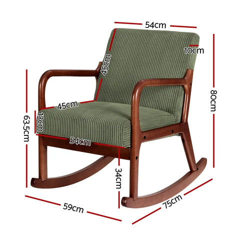 Artiss Rocking Armchair Nursing Chair Corduroy Green - Chez Guru