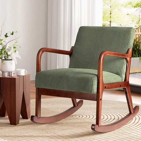 Artiss Rocking Armchair Nursing Chair Corduroy Green - Chez Guru