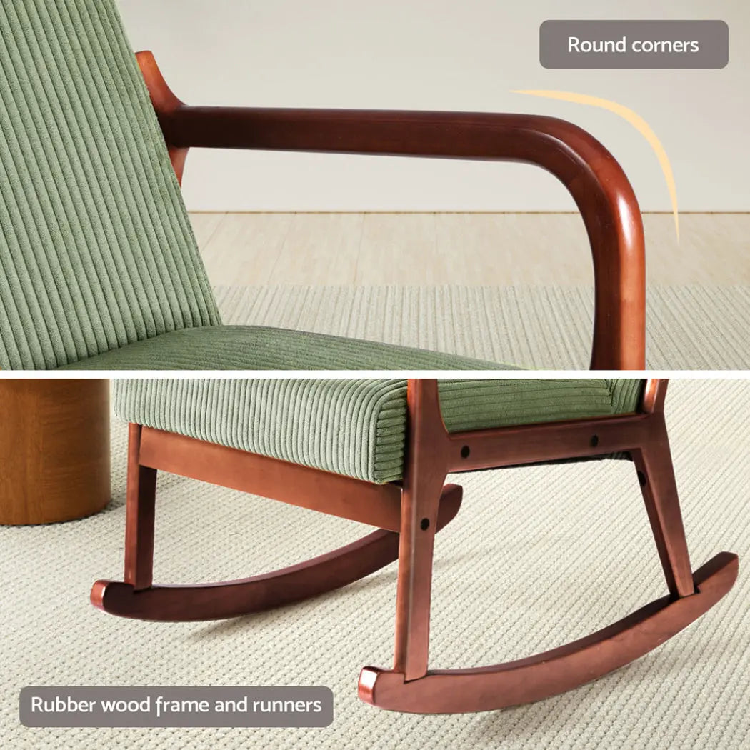 Artiss Rocking Armchair Nursing Chair Corduroy Green - Chez Guru