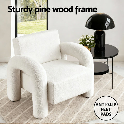 Artiss Armchair Accent Chair Lounge Sofa Couch Curved Seat Boucle White