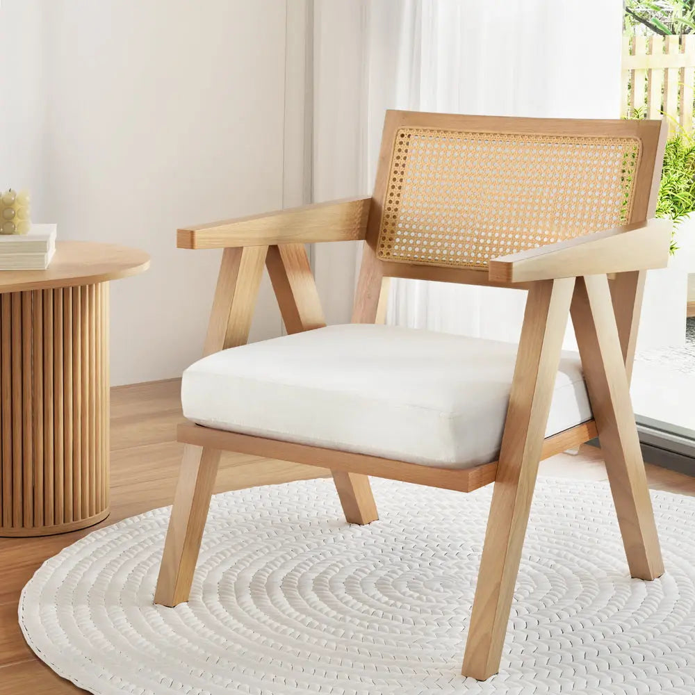 Artiss Armchair Accent Chair Lounge Rattan Velvet Pine - Chez Guru