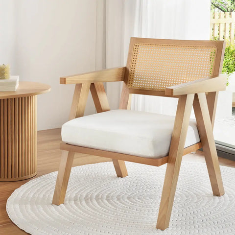 Artiss Armchair Accent Chair Lounge Rattan Velvet Pine - Chez Guru