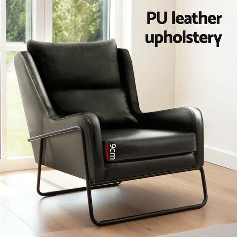 Artiss Armchair Accent Chair PU Leather Wingback Black - Chez Guru